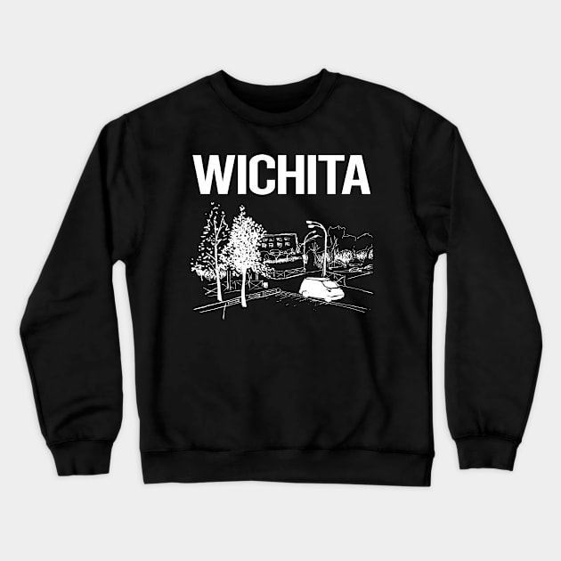 Cityscape Sketch Wichita Crewneck Sweatshirt by flaskoverhand